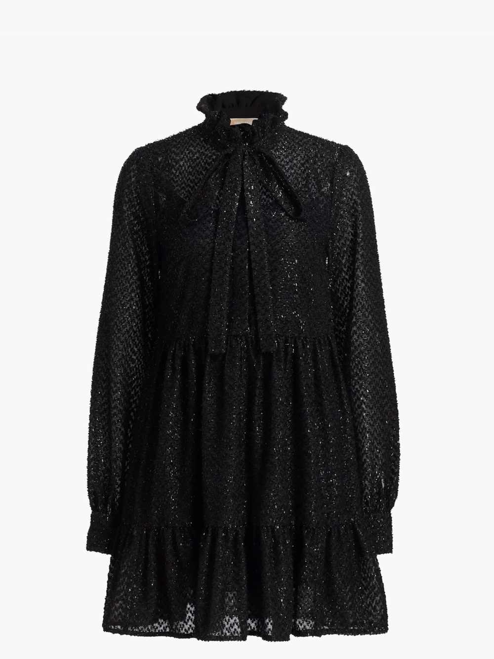 MICHAEL Michael Kors Black Ruffle Tie-Neck Long-Sleeve Mini Dress